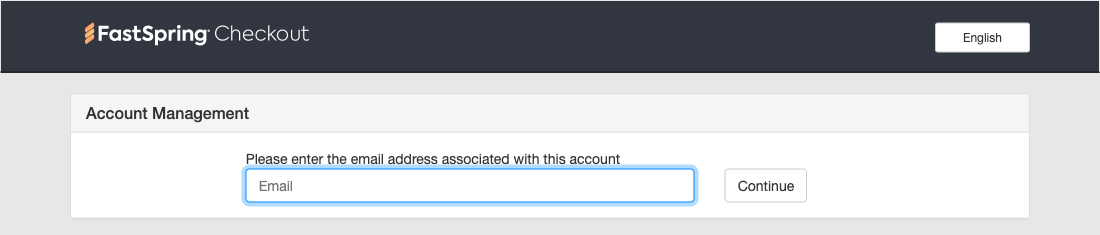 The FastSpring Checkout account page asking for the email address associated with the account