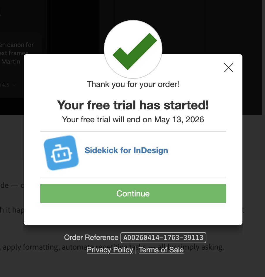 Trial confirmation showing the free trial end date